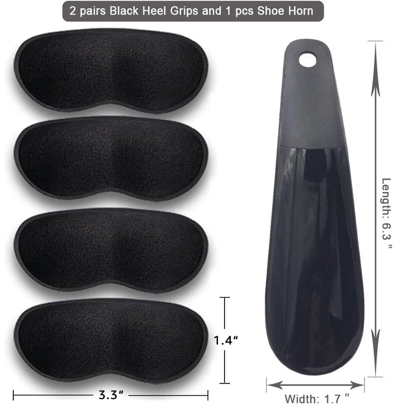 Dr.Foot Heel Grips for Men and Women  Self-Adhesive Heel Cushion Inserts Prevent Slipping  Rubbing  Blisters  Foot Pain  and Improve Shoe Fit - 2pairs + Extra 1 Shoe Horn (Black) - Image 2